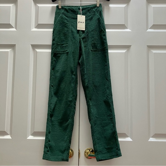 NWT Pact Wide Wale Corduroy Straight Leg Pants Organic Cotton Dark Green size XS - Picture 3 of 16